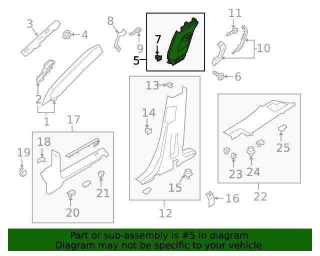 LB5Z-7824347-AF 2020-2024 Ford Explorer Driver Side Upper Center Pillar Trim Ebony OEM