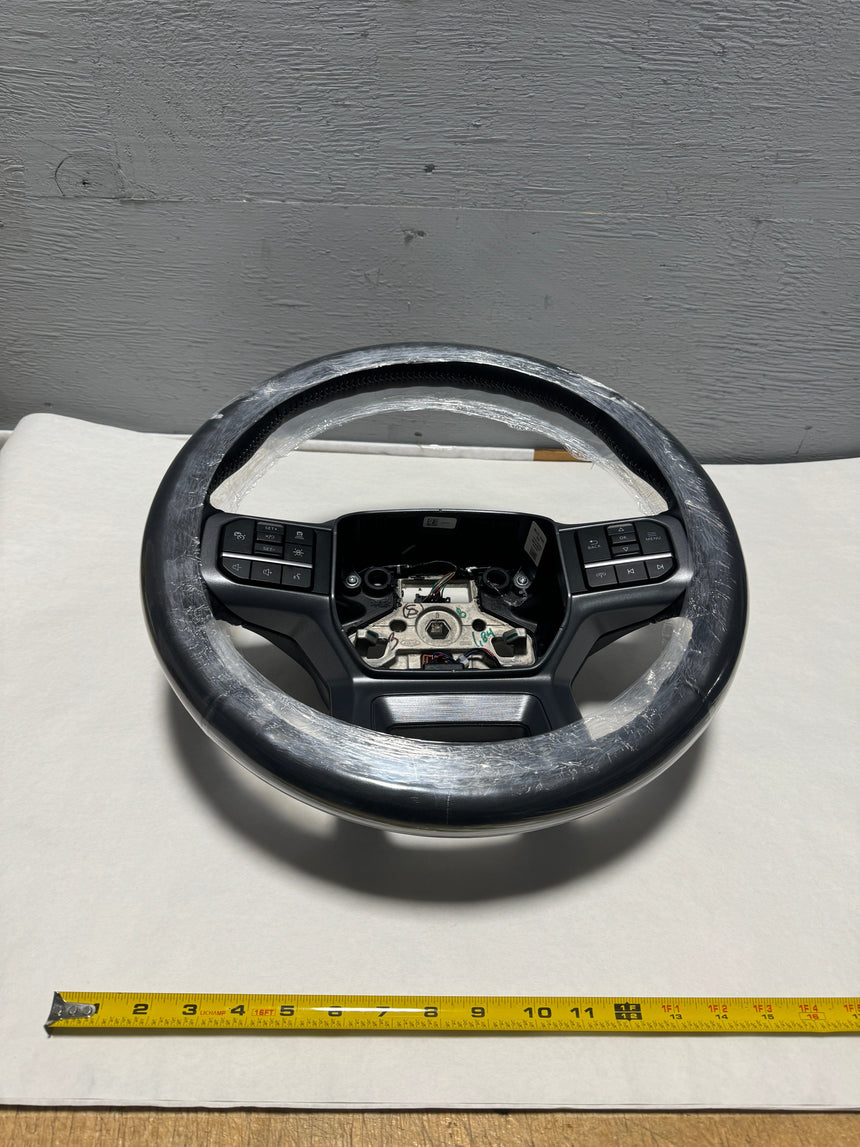2021-2024 Ford F-150 Lariat OEM Black Leather Heated Steering Wheel With Buttons W/O Active Steering