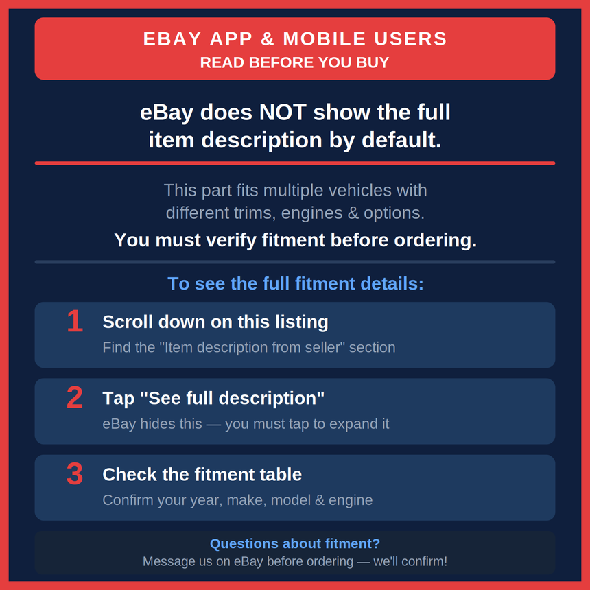 Check fitment before buying - tap see full description on eBay