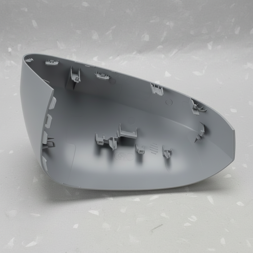 2024-2025 Nissan Rogue Driver Side Door Mirror Cover - Back view gray primer on kraft paper
