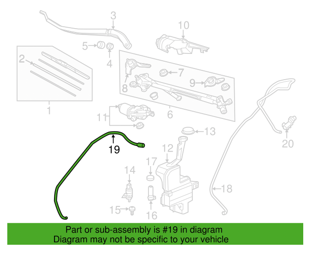 2014-2020 Acura MDX Rear Window Washer Fluid Supply Tube OEM