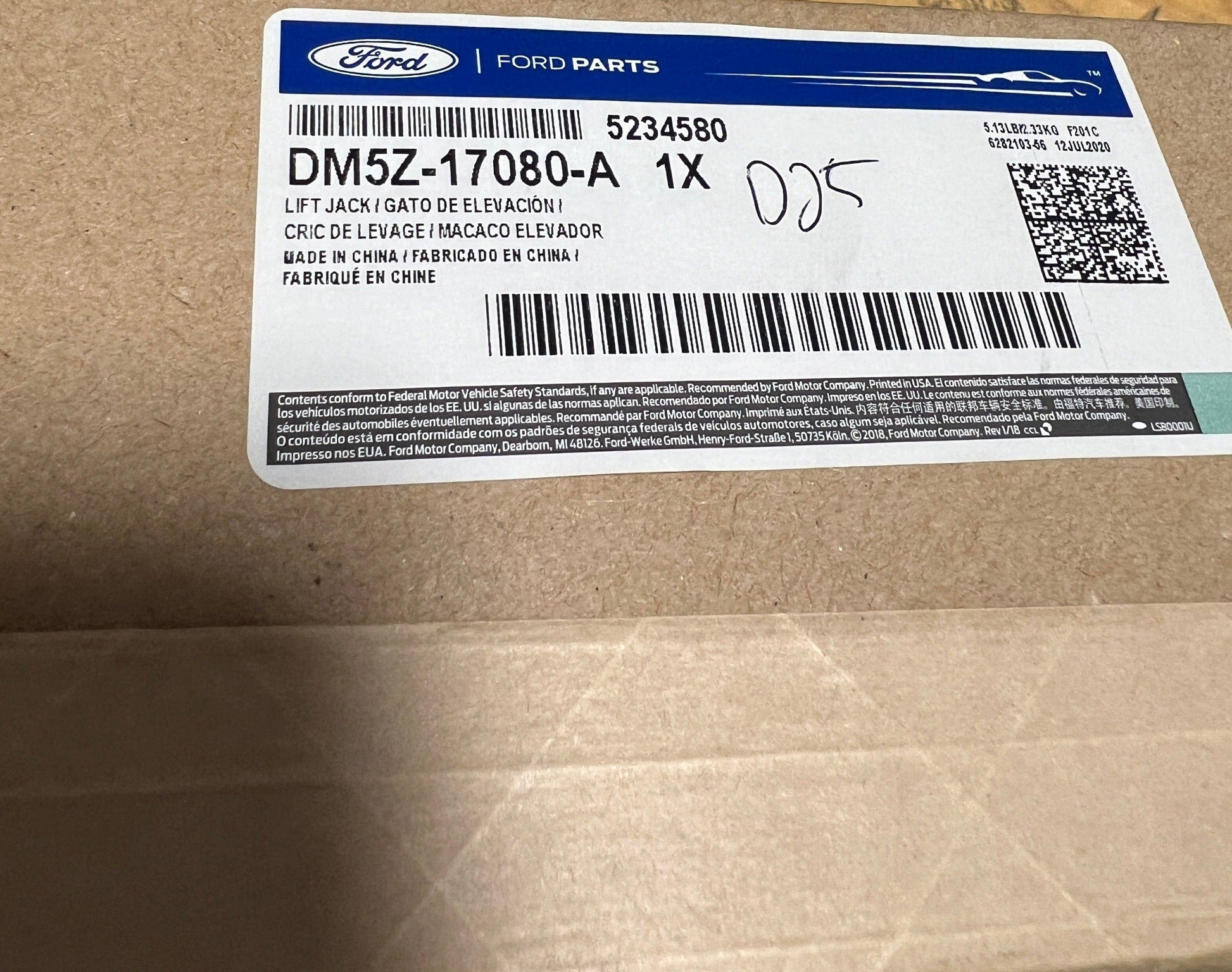 CL-1023-DM5Z-17080-A-C25 2012-2018 Ford Focus Spare Tire Trunk Stored Lift Jack DM5Z-17080-A