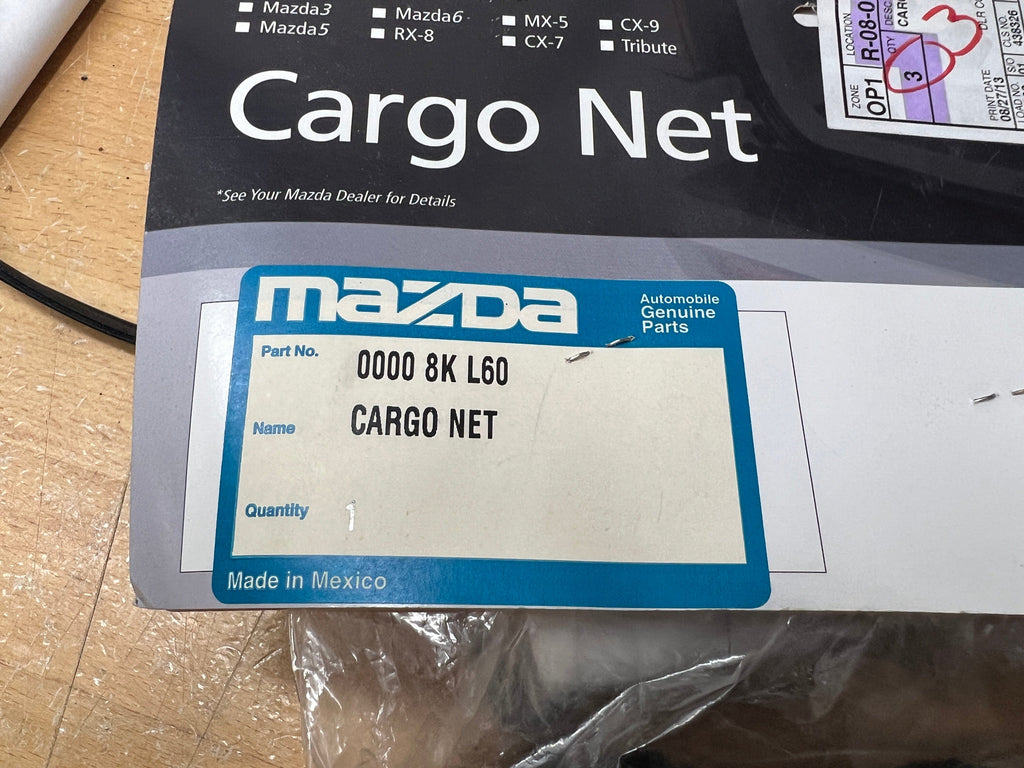 CL-0623-0000-8K-L60-G17 2014-2019 Mazda 3 4-DoorEnvelope Style Trunk Cargo Net OEM New 0000-8K-L60