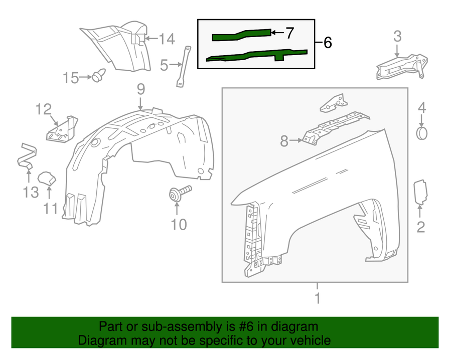 23115309 2015-2019 Silverado Sierra Passenger Side Front Fender Rear Upper Brace OEM