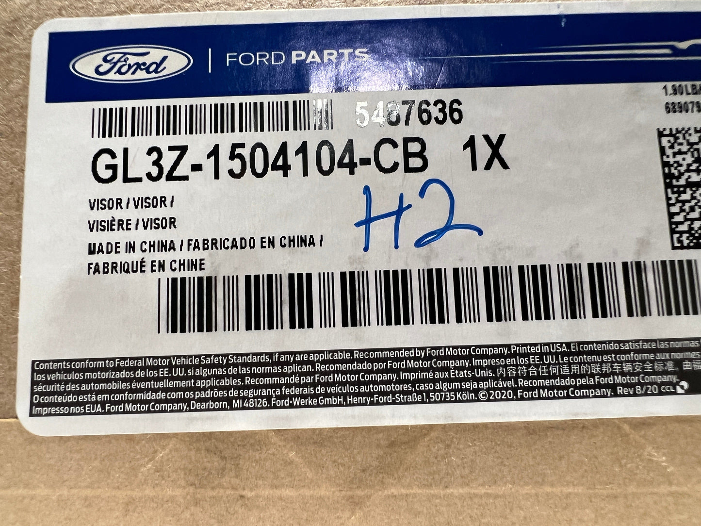 CL-0523-GL3Z-1504104-CB-H2 2016-2017 Ford F-150 Super Cab Passenger Side Black Sun Visor With Mirror