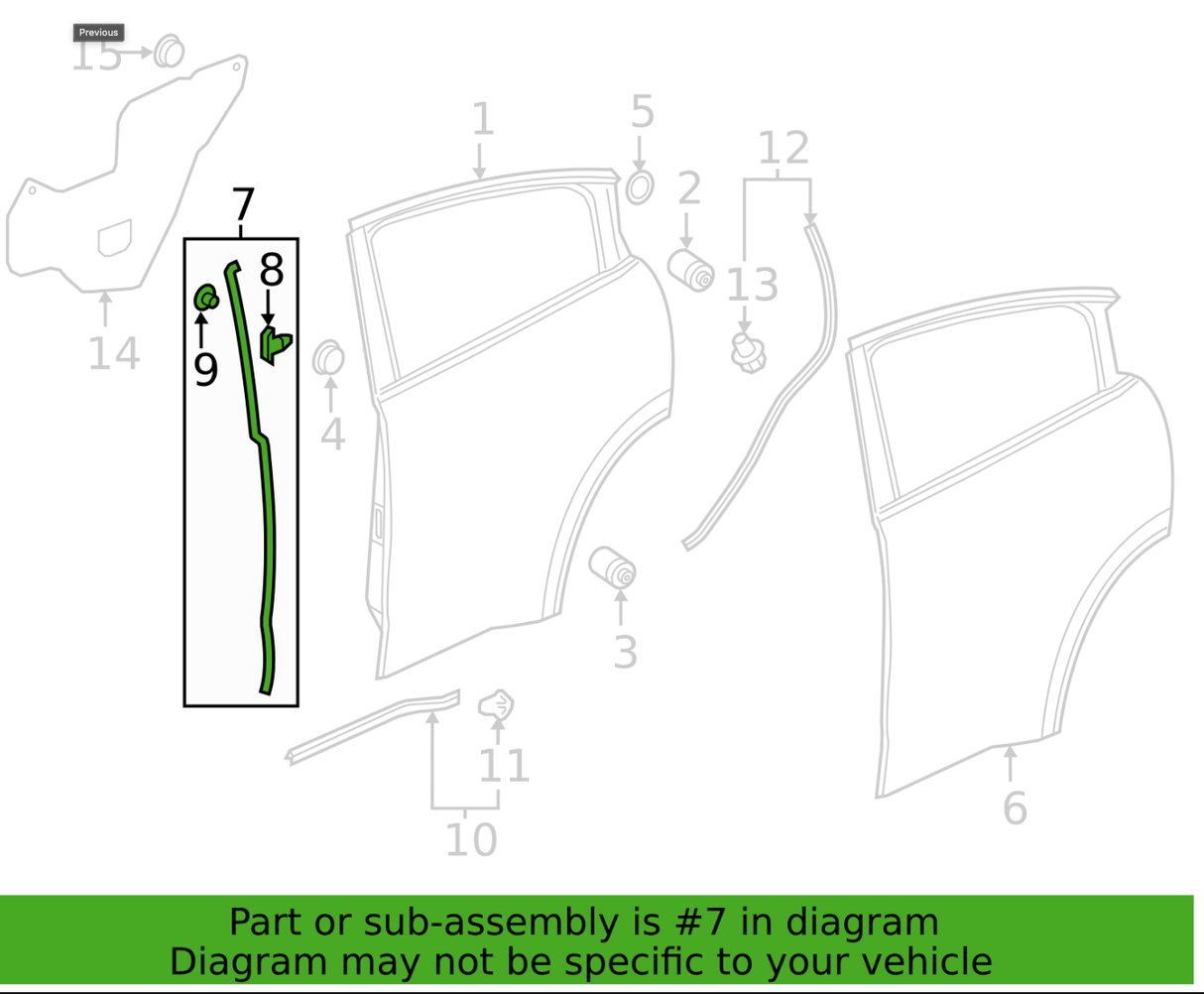 72825-T7A-305 2016-2022 Honda HR-V OEM Passenger Side Front Rear Door Sub Seal