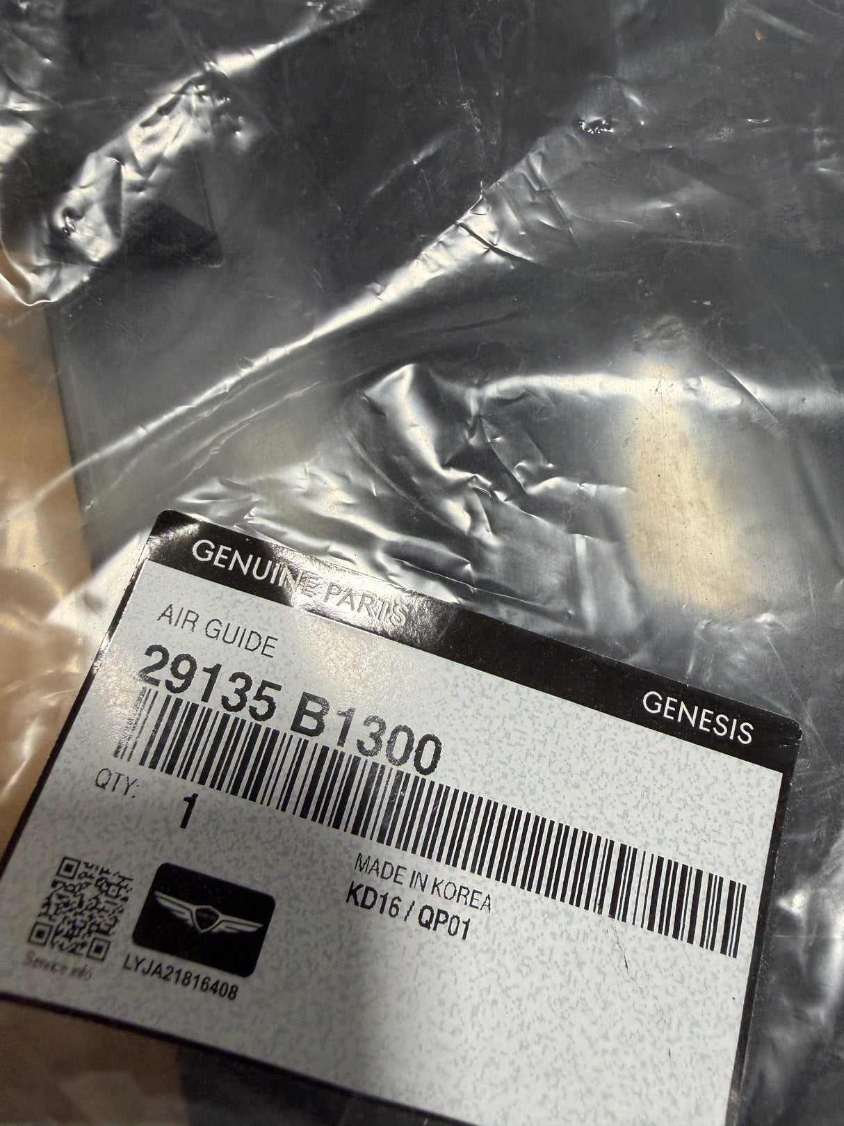 CL-0925-29135-B1300-J5 2018-2020 Genesis G80 3.8 or 5.0 Air Guide 29135-B1300 OEM