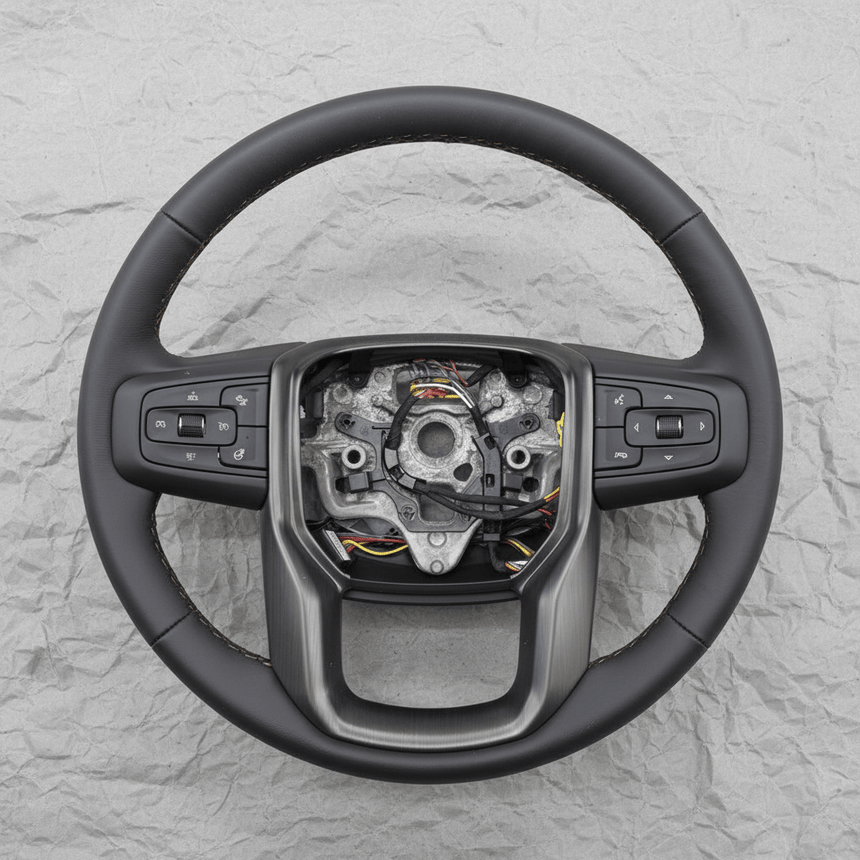 2019-2023 GMC Sierra AT4 Steering Wheel Black Leather Genuine OEM