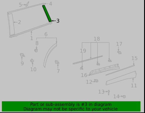 75766-0E050 2020-2024 Toyota Highlander Driver Side Rear Door Rear Molding High Gloss Genuine OEM