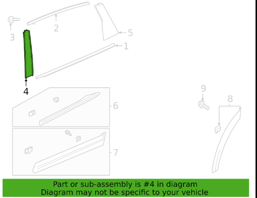72970-TYA-A01 2022-2025 Acura MDX Driver Side Door Rear Door Front Molding Applique OEM