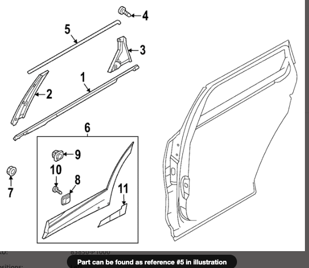 83850-P1000 2023-2024 Kia Sportage Rear Driver Side Door Frame Trim Molding OEM