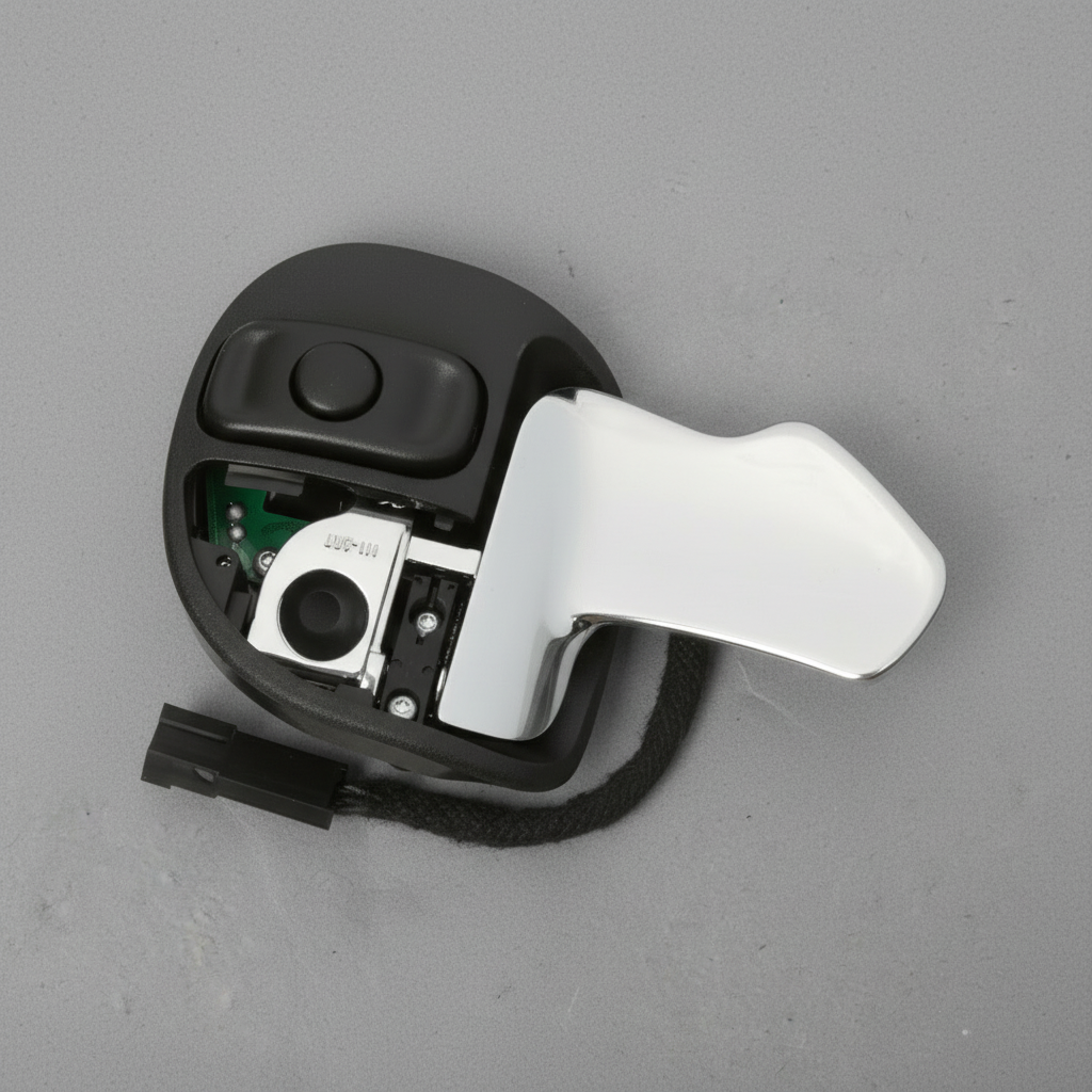 5RQ08DX9AD 2015-2026 Chrysler Dodge Jeep Paddle Up Switch - Rotated 30 degrees with kraft paper background