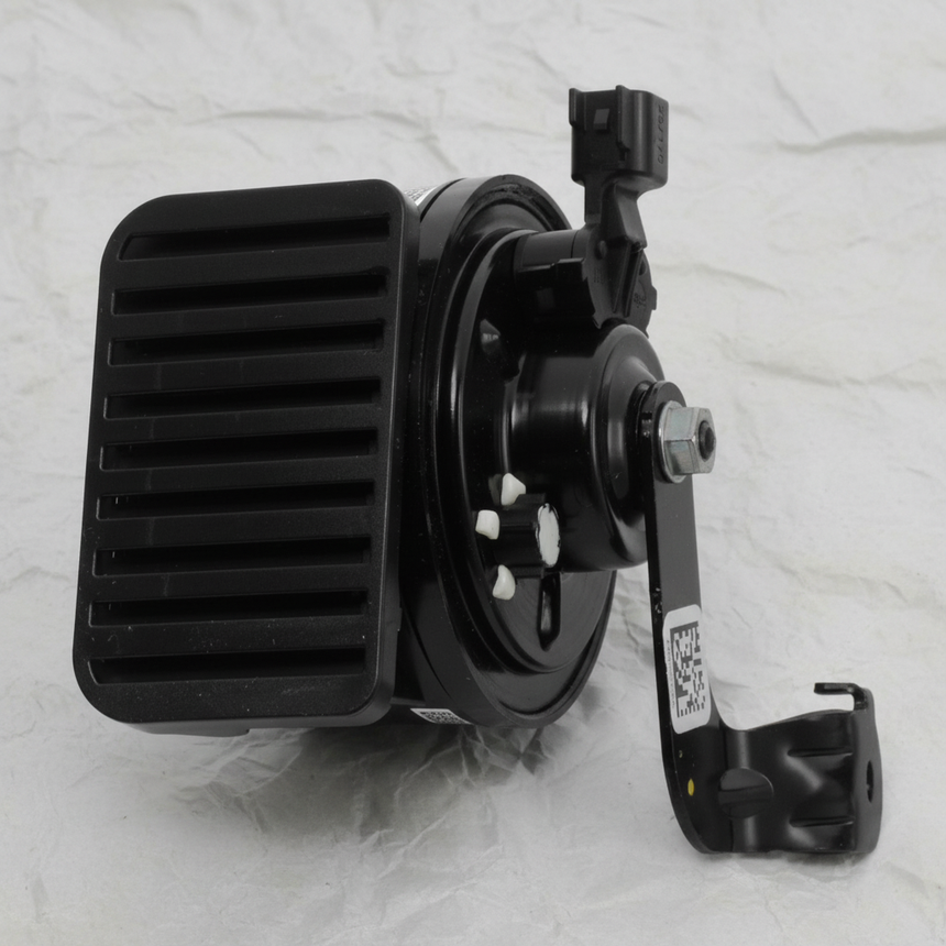 2018-2026 Jeep Wrangler Gladiator High Note Horn and Bracket OEM close-up detail on grey wrinkled kraft paper background
