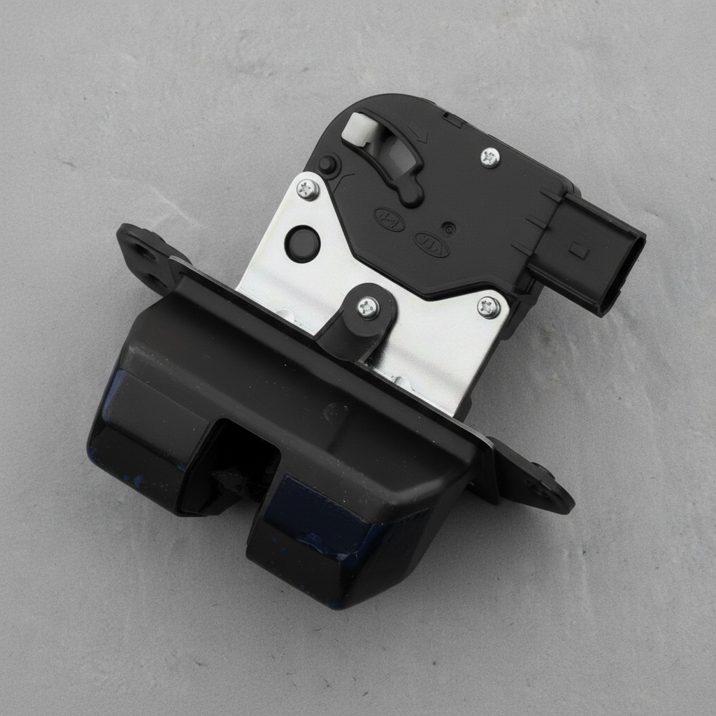 2015-2021 Sedona or 2014-2015 Sorento OEM Tailgate Lock Latch No Pwr - rotated 30 degrees on kraft paper background