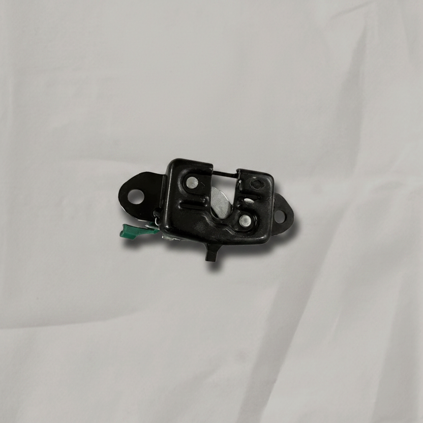 Full view of rear gate latch on light grey wrinkled kraft paper