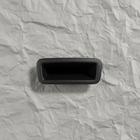 Full view of pull handle on light grey wrinkled kraft paper