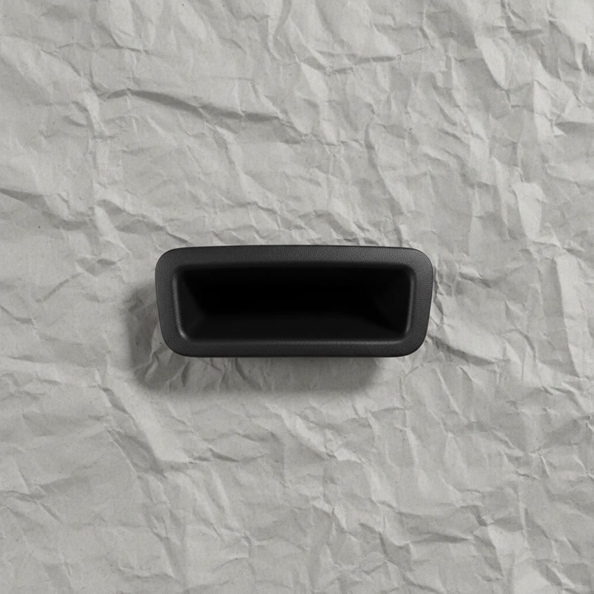 Full view of pull handle on light grey wrinkled kraft paper