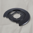 Brake backing plate full product view on light grey wrinkled kraft paper background