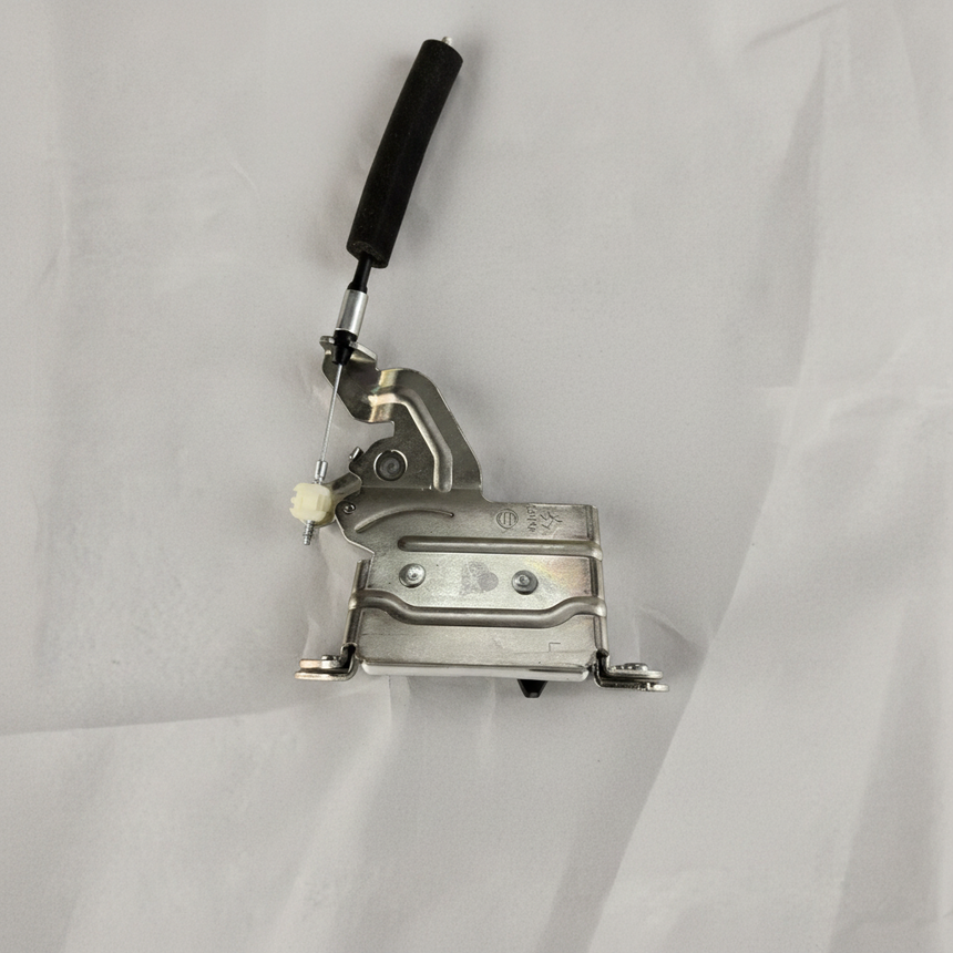 Full view of sliding door latch angle 2 on light grey wrinkled kraft paper