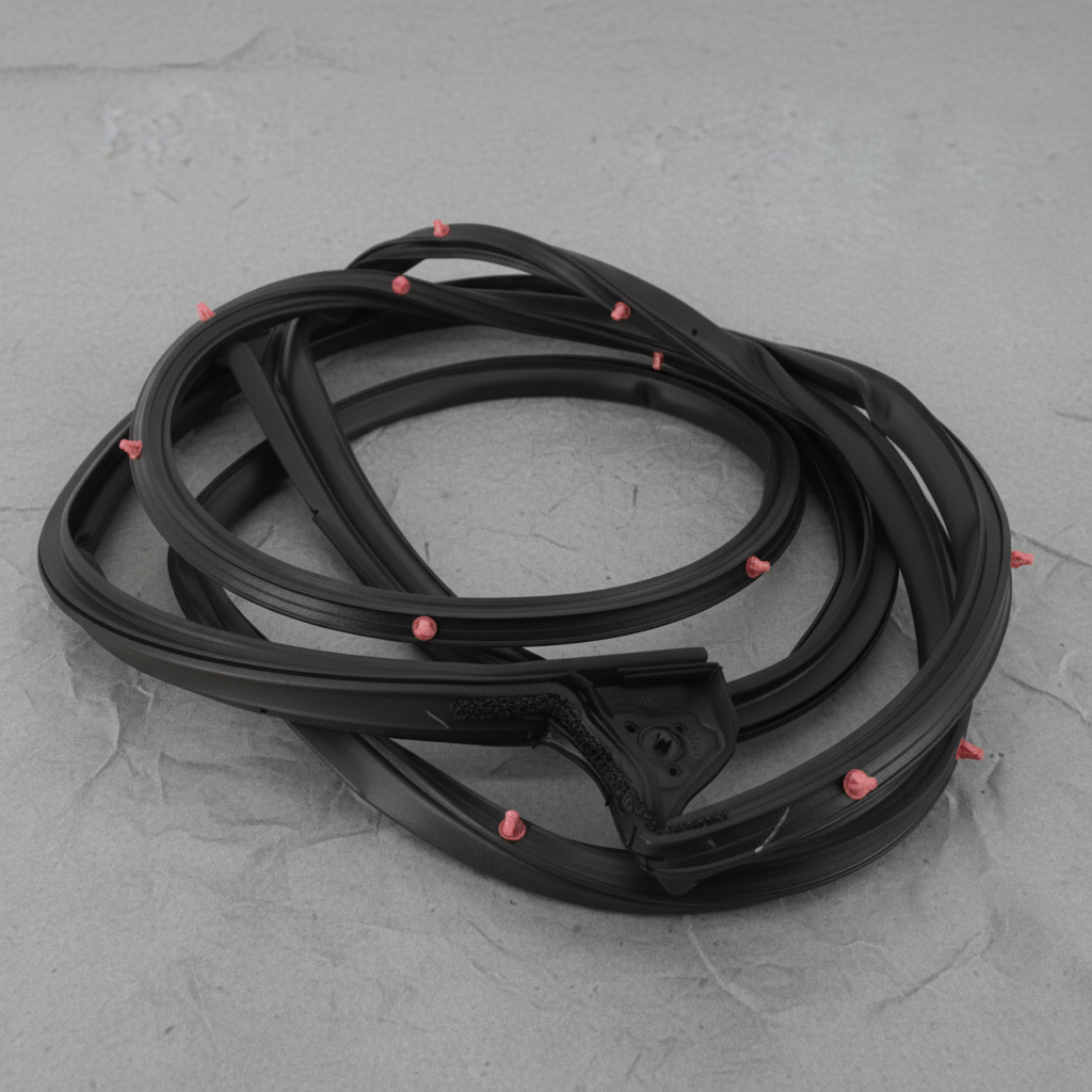 2016-2021 Honda Civic Sedan Driver Side Front Door Weatherstrip OEM - rotated 30 degrees on kraft paper background