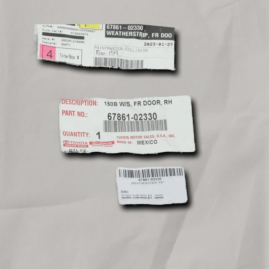 2020-2025 Toyota Corolla 	 Sedan, us built. Passenger Side Front Door Weather Strip OEM